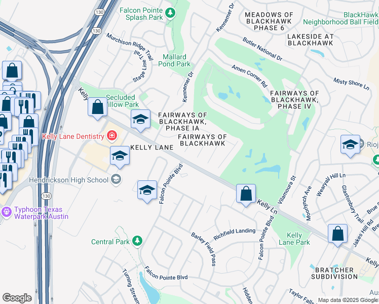 map of restaurants, bars, coffee shops, grocery stores, and more near 19101 Ganton Court in Pflugerville