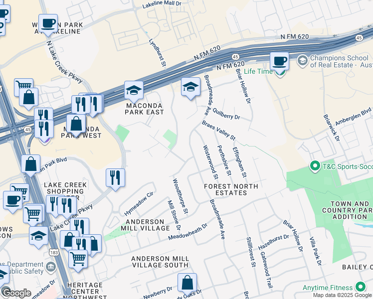 map of restaurants, bars, coffee shops, grocery stores, and more near 802 Lonsdale Drive in Austin