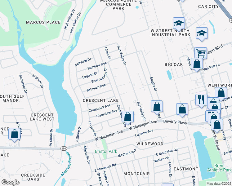 map of restaurants, bars, coffee shops, grocery stores, and more near 5802 Clearwater Avenue in Pensacola