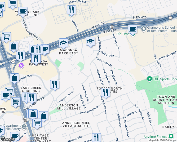 map of restaurants, bars, coffee shops, grocery stores, and more near 802 Lonsdale Drive in Austin