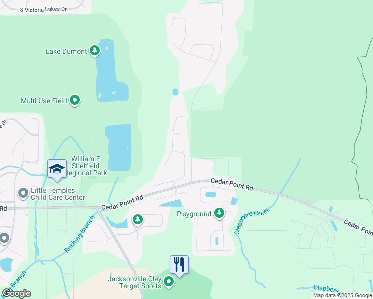 map of restaurants, bars, coffee shops, grocery stores, and more near 12607 Wooded Bluff Court in Jacksonville
