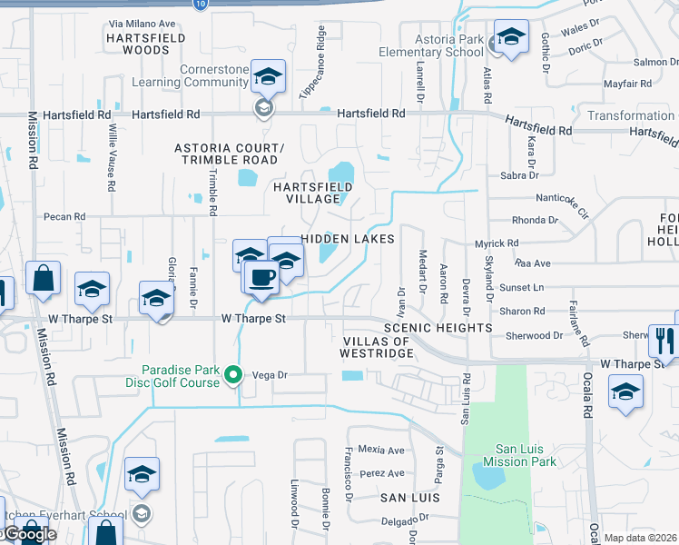 map of restaurants, bars, coffee shops, grocery stores, and more near 1857 Gina Drive in Tallahassee