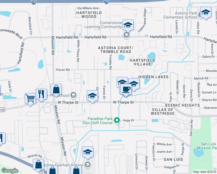 map of restaurants, bars, coffee shops, grocery stores, and more near 2010 Trimble Road in Tallahassee