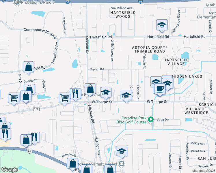 map of restaurants, bars, coffee shops, grocery stores, and more near 2752 Westbrook Court in Tallahassee
