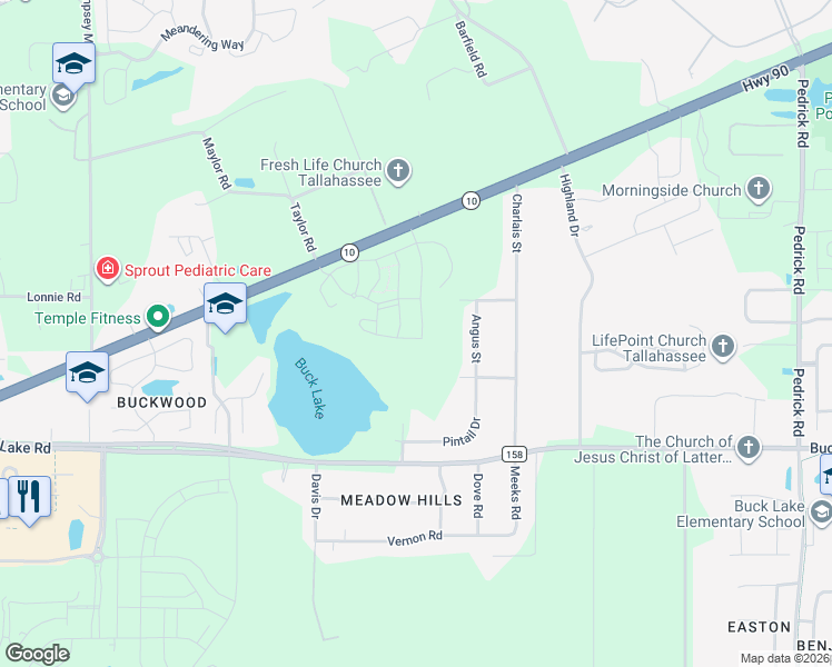 map of restaurants, bars, coffee shops, grocery stores, and more near 4219 Oak Run Lane in Tallahassee