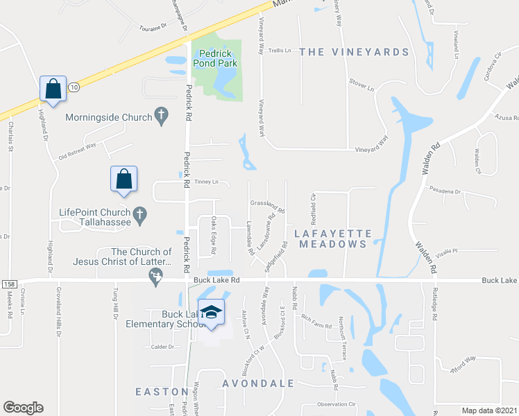 map of restaurants, bars, coffee shops, grocery stores, and more near 5713 Grassland Road in Tallahassee