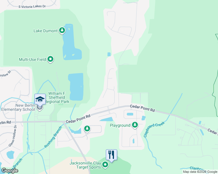 map of restaurants, bars, coffee shops, grocery stores, and more near 3906 Pine Marsh Court in Jacksonville