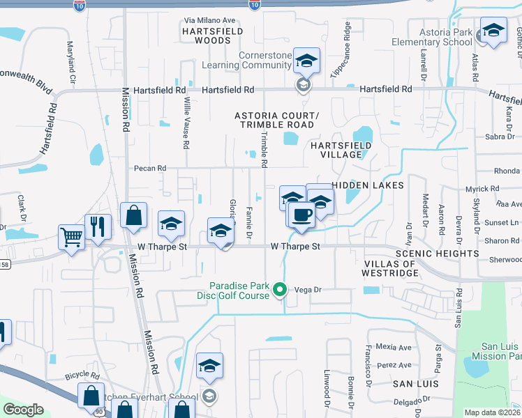 map of restaurants, bars, coffee shops, grocery stores, and more near 2010 Trimble Road in Tallahassee
