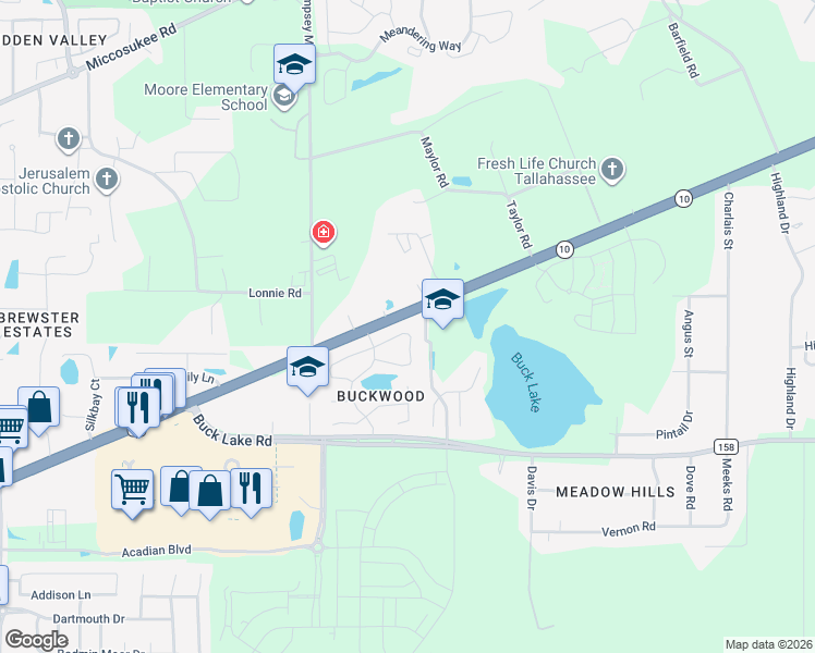 map of restaurants, bars, coffee shops, grocery stores, and more near 4220 Mahan Drive in Tallahassee
