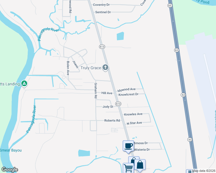 map of restaurants, bars, coffee shops, grocery stores, and more near 3898-3900 Braddock Ave in Moss Point