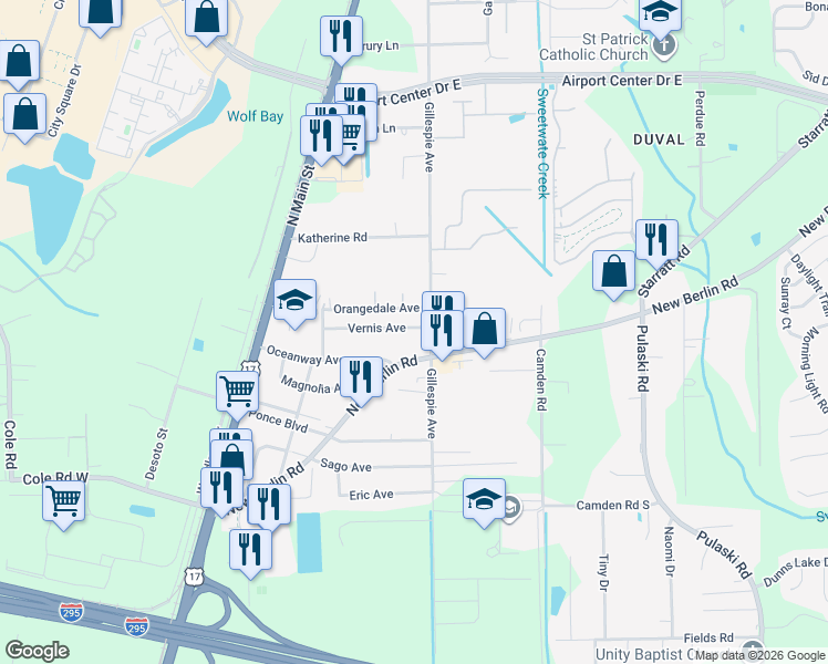 map of restaurants, bars, coffee shops, grocery stores, and more near 247 Vernis Avenue in Jacksonville