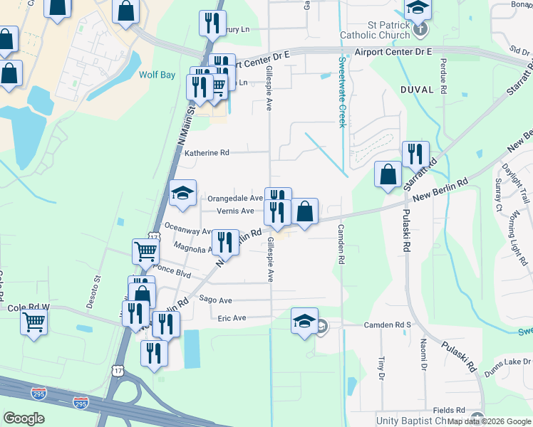 map of restaurants, bars, coffee shops, grocery stores, and more near 247 Vernis Avenue in Jacksonville