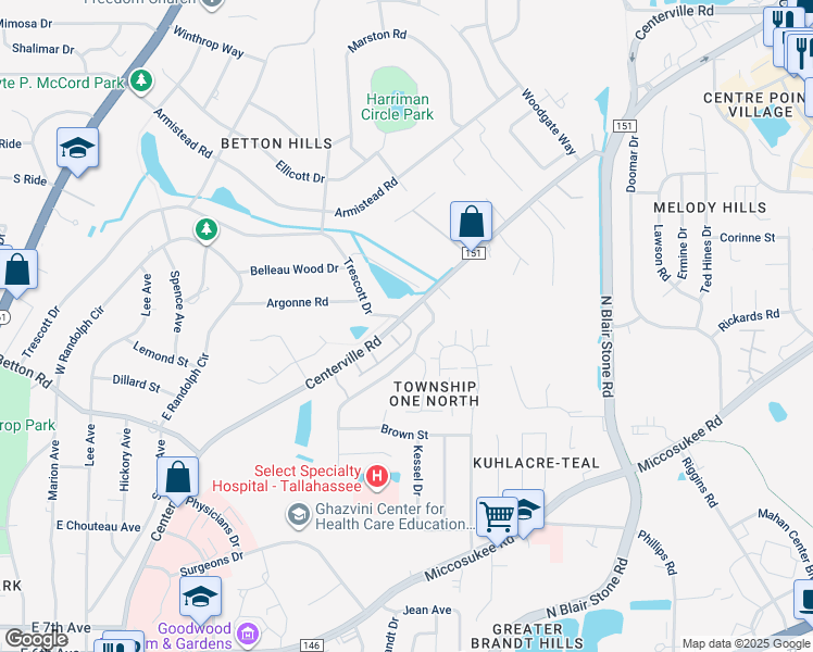 map of restaurants, bars, coffee shops, grocery stores, and more near 2316 Trescott Drive in Tallahassee