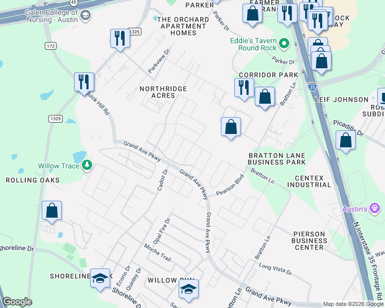 map of restaurants, bars, coffee shops, grocery stores, and more near 16213 Remington Reserve Way in Austin