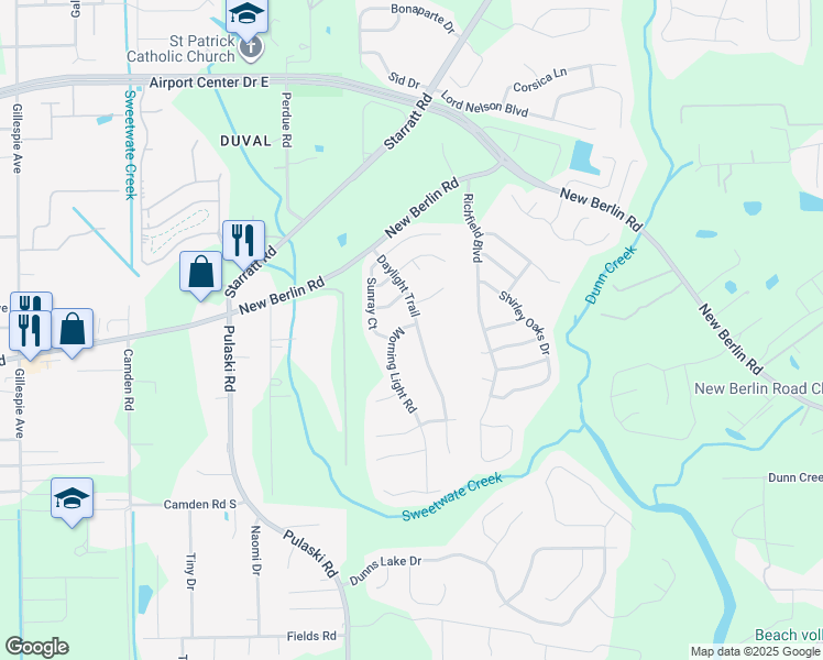 map of restaurants, bars, coffee shops, grocery stores, and more near 12744 Daylight Trail in Jacksonville