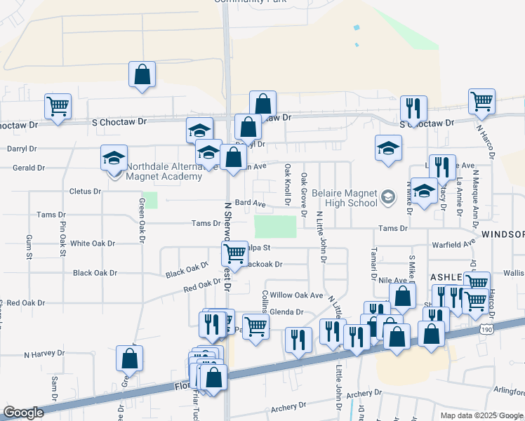 map of restaurants, bars, coffee shops, grocery stores, and more near 11440 Bard Avenue in Baton Rouge