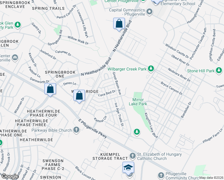 map of restaurants, bars, coffee shops, grocery stores, and more near 201 Gila Cliff Drive in Pflugerville