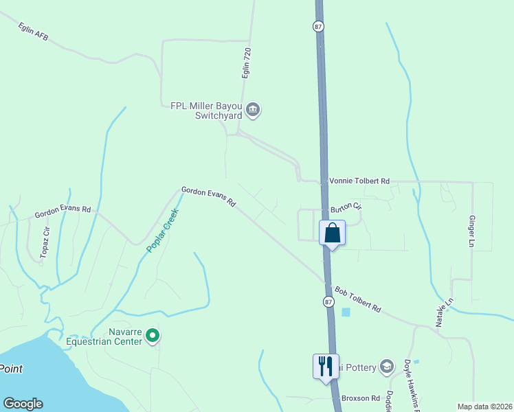 map of restaurants, bars, coffee shops, grocery stores, and more near 7337 Westminster Drive in Navarre