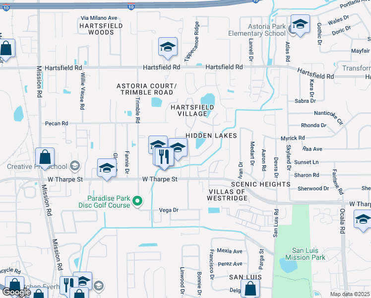 map of restaurants, bars, coffee shops, grocery stores, and more near 1879 Mary Ellen Drive in Tallahassee
