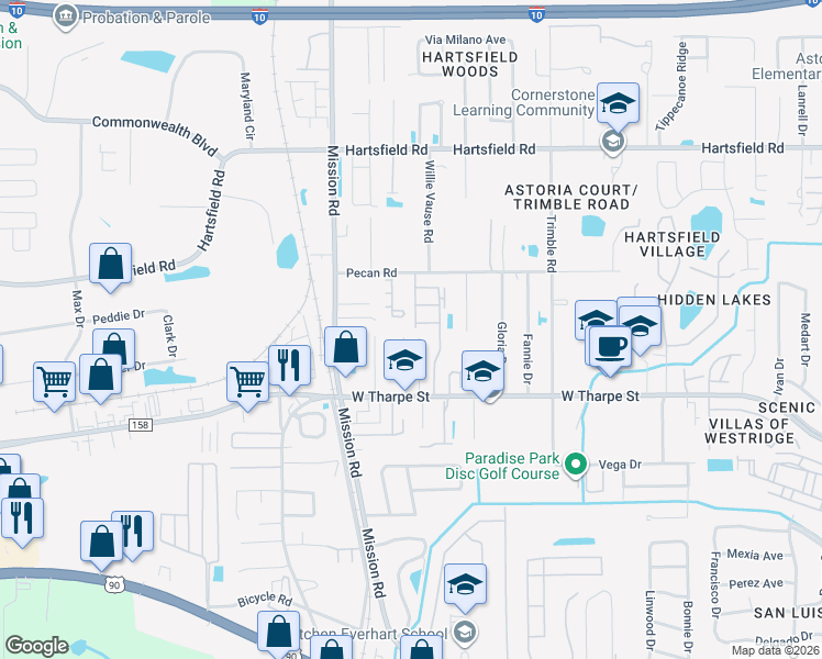 map of restaurants, bars, coffee shops, grocery stores, and more near 2752 Westbrook Court in Tallahassee