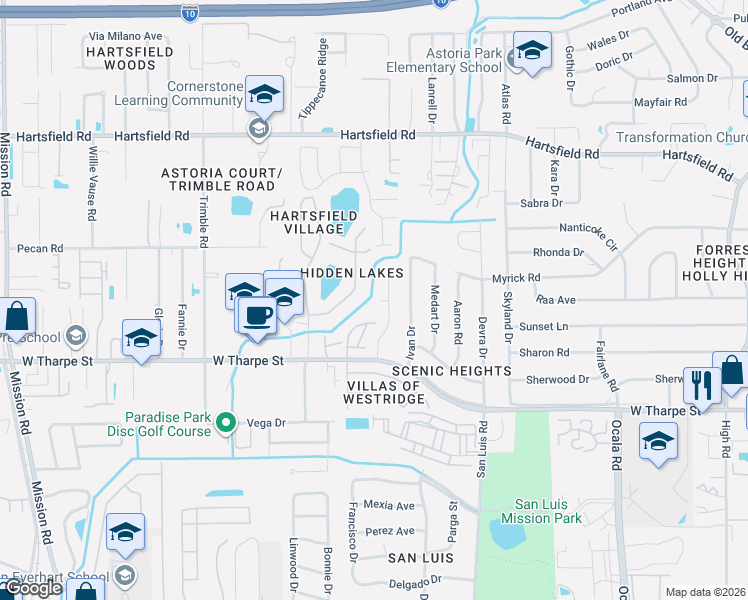 map of restaurants, bars, coffee shops, grocery stores, and more near 1850 Meriadoc Court in Tallahassee