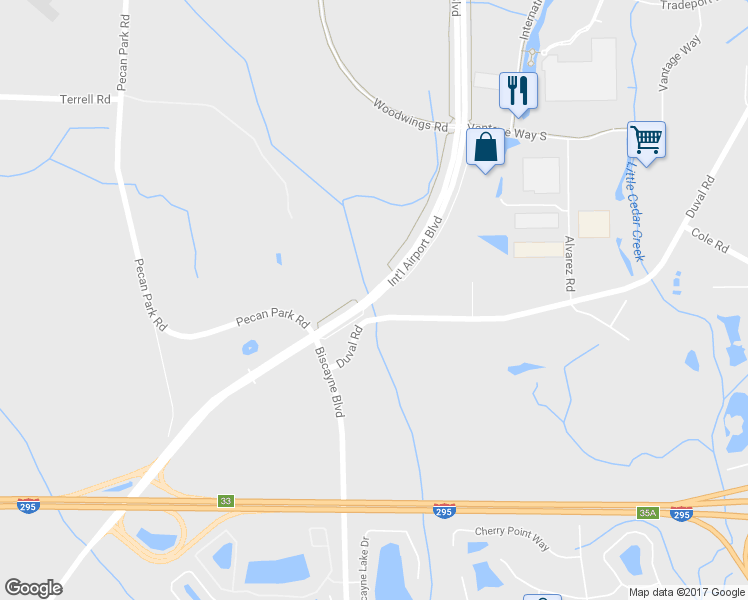 map of restaurants, bars, coffee shops, grocery stores, and more near 3842 International Airport Boulevard in Jacksonville