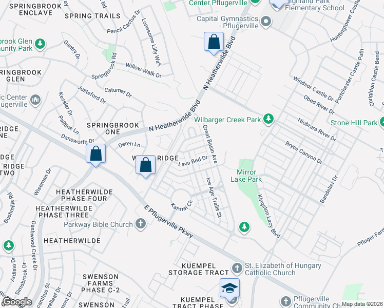 map of restaurants, bars, coffee shops, grocery stores, and more near 201 Gila Cliff Drive in Pflugerville