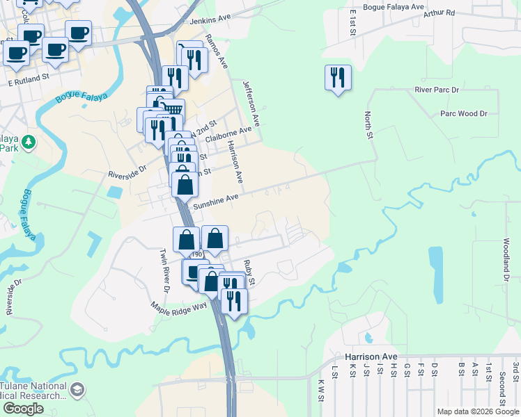 map of restaurants, bars, coffee shops, grocery stores, and more near 19402 Sunshine Avenue in Covington