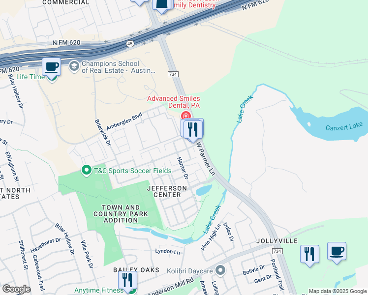 map of restaurants, bars, coffee shops, grocery stores, and more near 2 Briarwick Drive in Austin