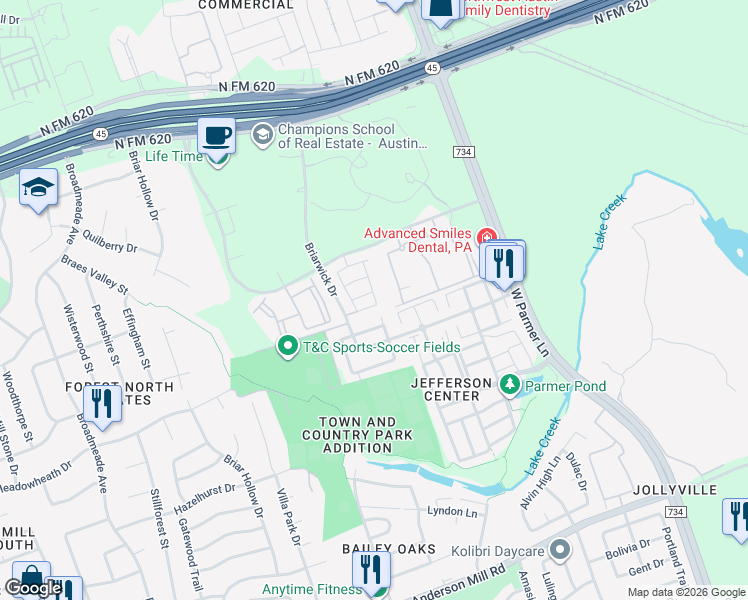 map of restaurants, bars, coffee shops, grocery stores, and more near 13505 Feldspar Drive in Austin