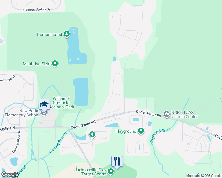 map of restaurants, bars, coffee shops, grocery stores, and more near 12634 Pine Marsh Way in Jacksonville
