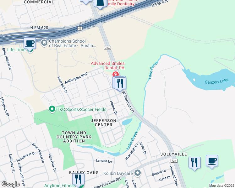 map of restaurants, bars, coffee shops, grocery stores, and more near 2 Briarwick Drive in Austin