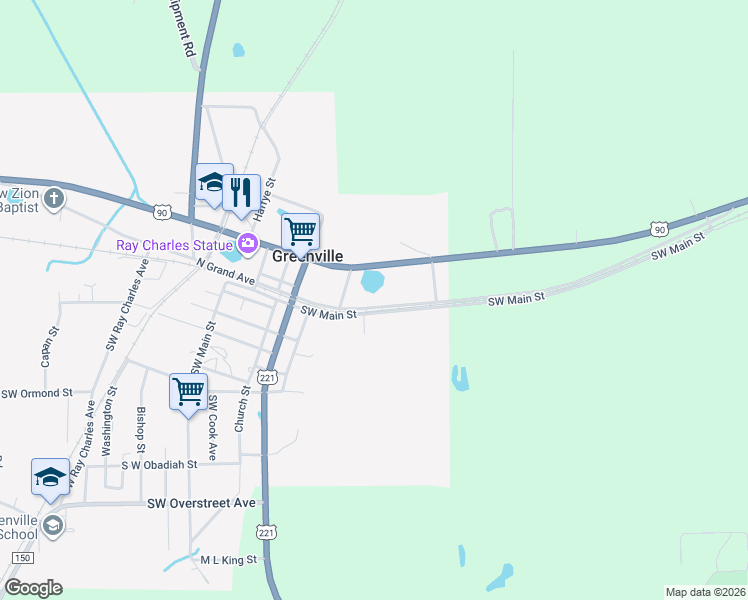 map of restaurants, bars, coffee shops, grocery stores, and more near 147 Southwest Harby Avenue in Greenville
