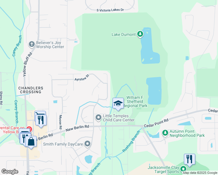 map of restaurants, bars, coffee shops, grocery stores, and more near 12755 Black Angus Drive in Jacksonville