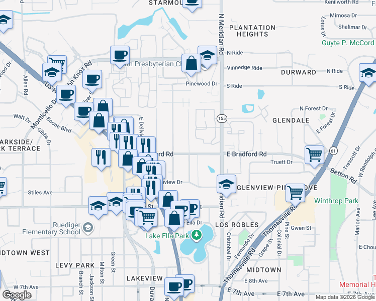 map of restaurants, bars, coffee shops, grocery stores, and more near 2002 Greenwood Drive in Tallahassee