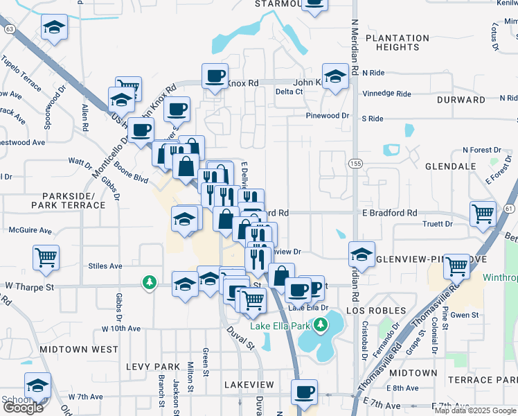 map of restaurants, bars, coffee shops, grocery stores, and more near 2005 East Dellview Drive in Tallahassee