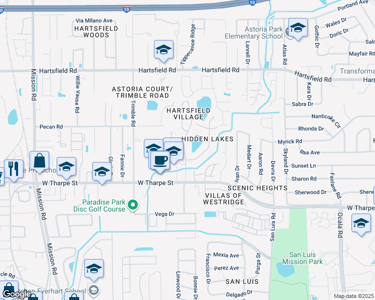 map of restaurants, bars, coffee shops, grocery stores, and more near 1879 Mary Ellen Drive in Tallahassee