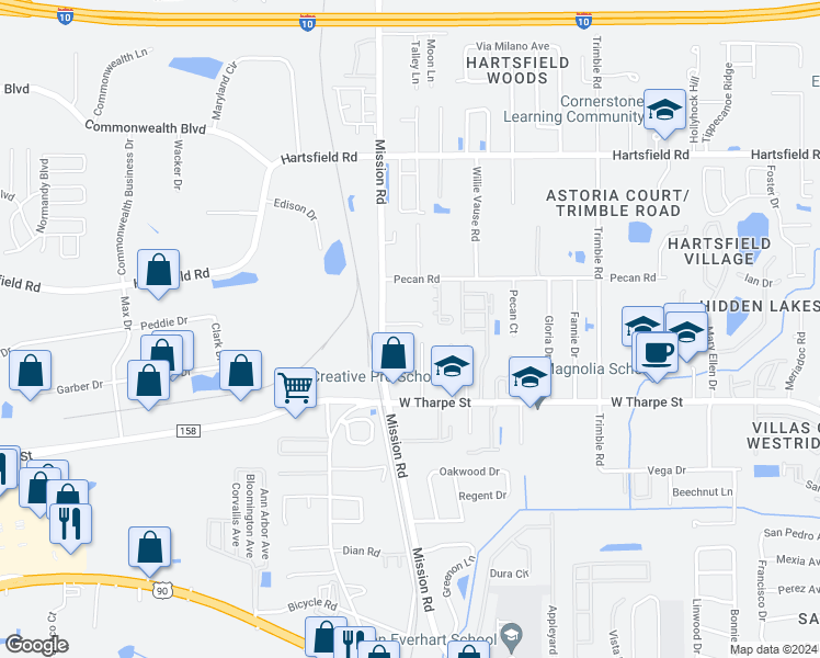 map of restaurants, bars, coffee shops, grocery stores, and more near 2771 Westbrook Court in Tallahassee