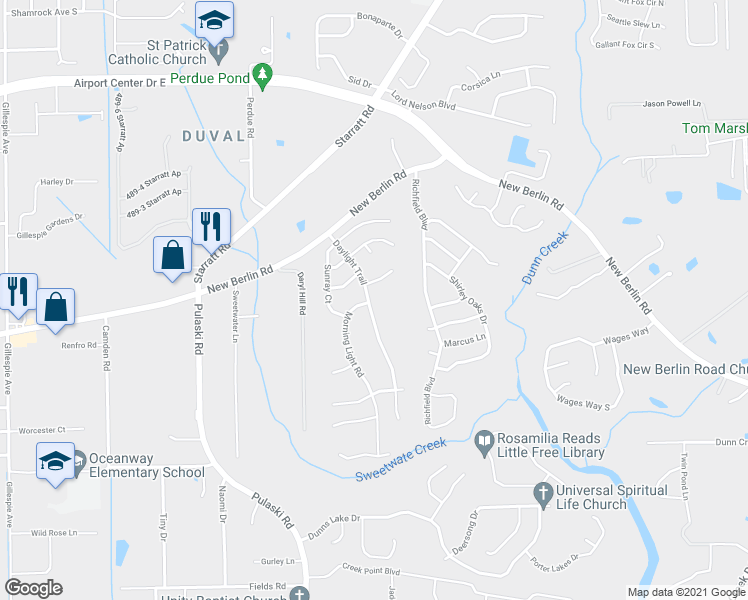 map of restaurants, bars, coffee shops, grocery stores, and more near 12753 Daylight Trail in Jacksonville