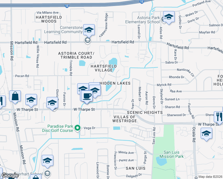 map of restaurants, bars, coffee shops, grocery stores, and more near 1872 Gina Drive in Tallahassee