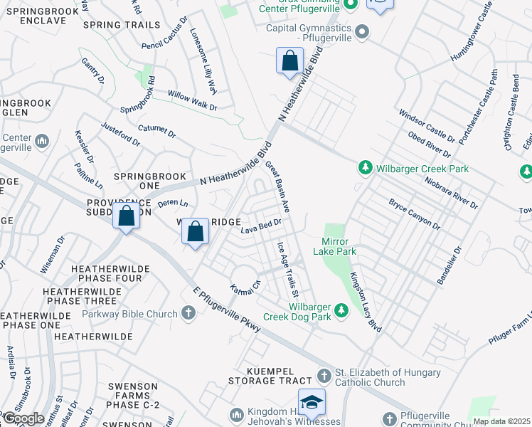 map of restaurants, bars, coffee shops, grocery stores, and more near 201 Gila Cliff Drive in Pflugerville