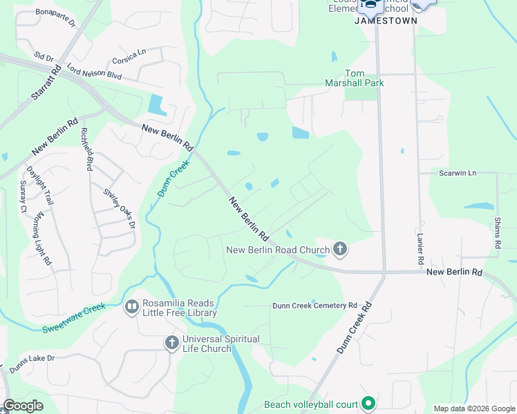 map of restaurants, bars, coffee shops, grocery stores, and more near 2023 New Berlin Road in Jacksonville
