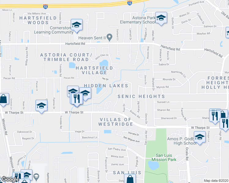 map of restaurants, bars, coffee shops, grocery stores, and more near 1850 Meriadoc Court in Tallahassee