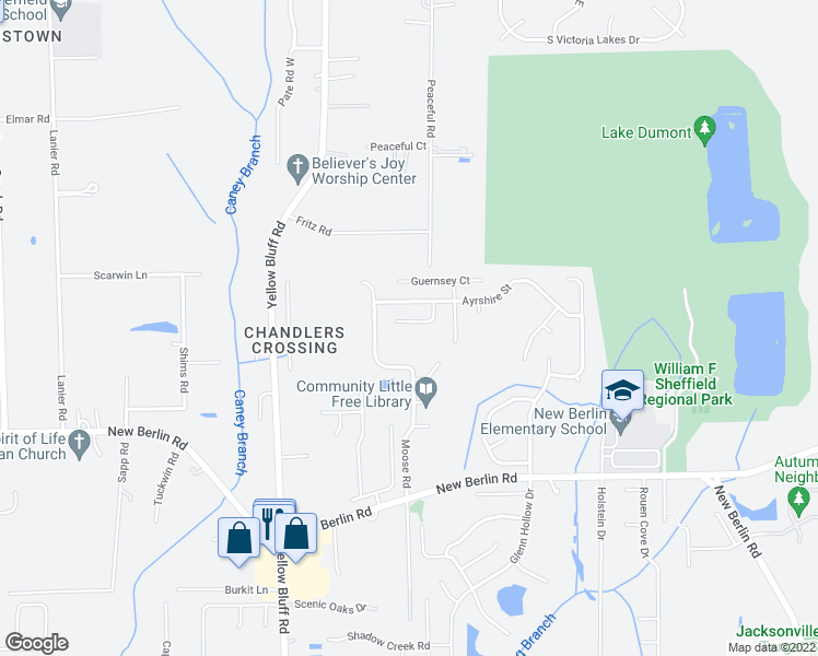 map of restaurants, bars, coffee shops, grocery stores, and more near 3296 Tinya Court in Jacksonville