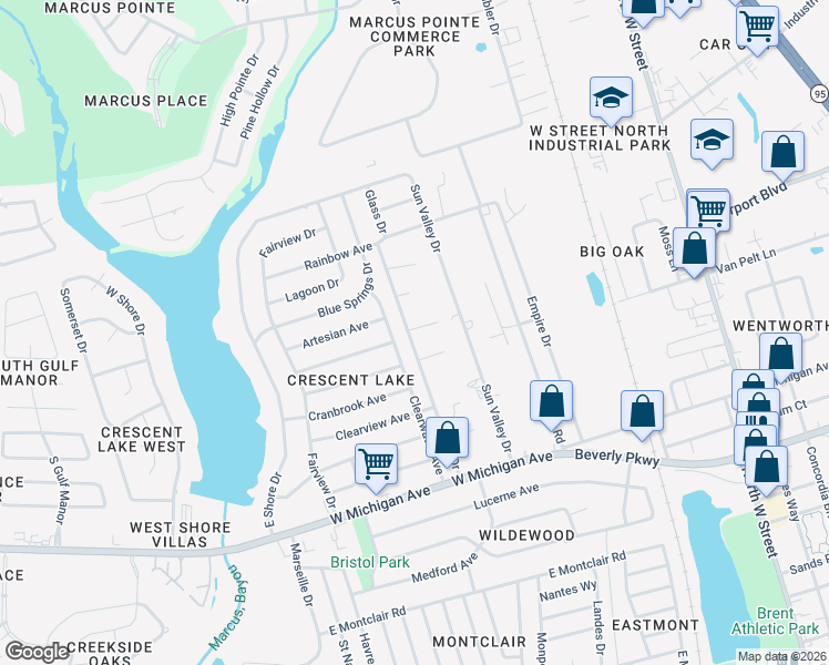 map of restaurants, bars, coffee shops, grocery stores, and more near 5524 Glass Drive in Pensacola