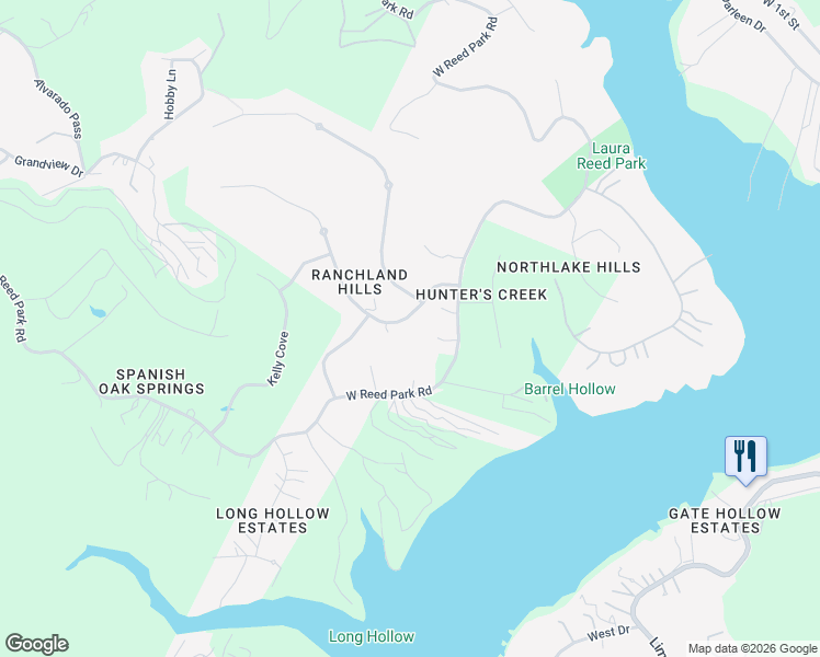 map of restaurants, bars, coffee shops, grocery stores, and more near 8917 Ranchland Hills Boulevard in Jonestown
