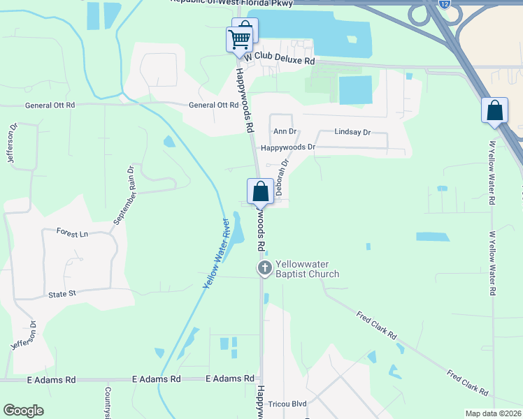 map of restaurants, bars, coffee shops, grocery stores, and more near 41224 Happywoods Rd in Hammond