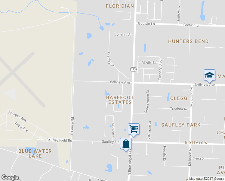 map of restaurants, bars, coffee shops, grocery stores, and more near 5465 Bellview Avenue in Pensacola
