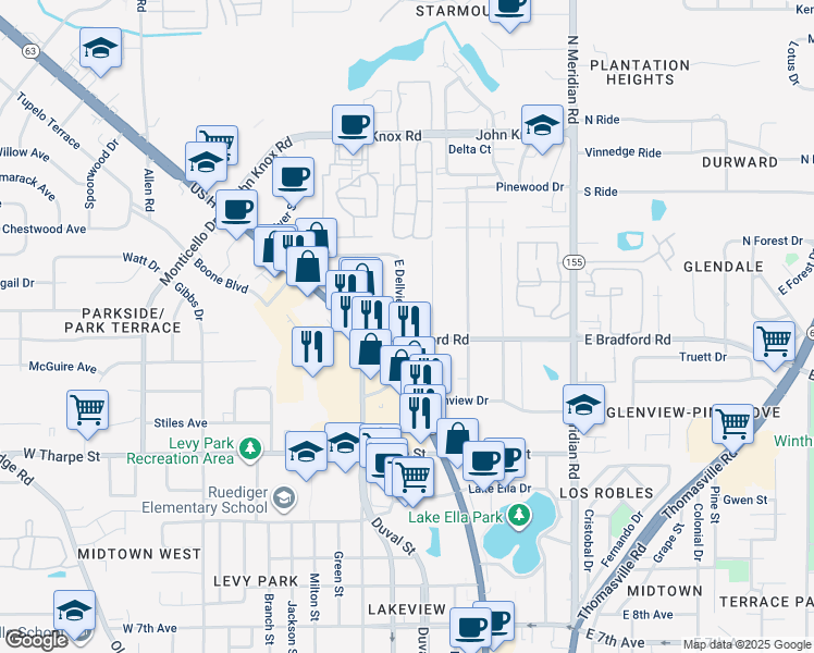 map of restaurants, bars, coffee shops, grocery stores, and more near 2005 East Dellview Drive in Tallahassee