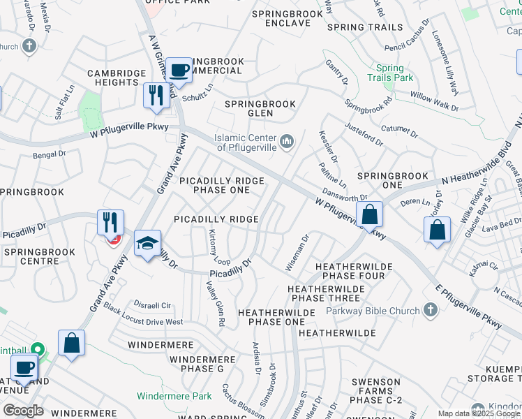 map of restaurants, bars, coffee shops, grocery stores, and more near 17501 Loch Linnhe Loop in Pflugerville
